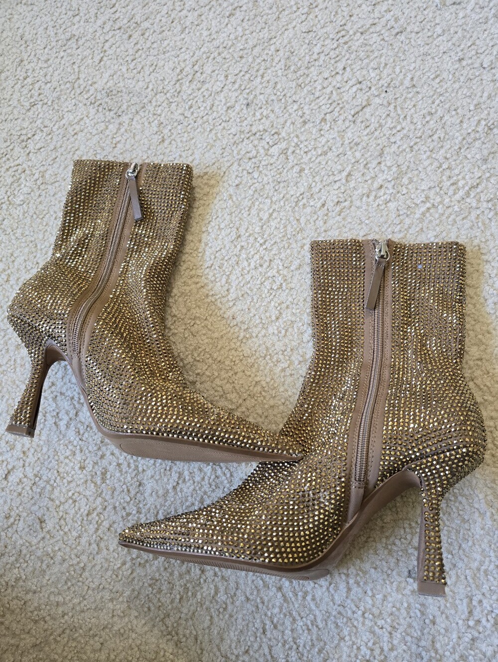 Zara Rhinestone Pointed Toe Ankle Boots Heels EU39 US9 Glam Sparkle Booties